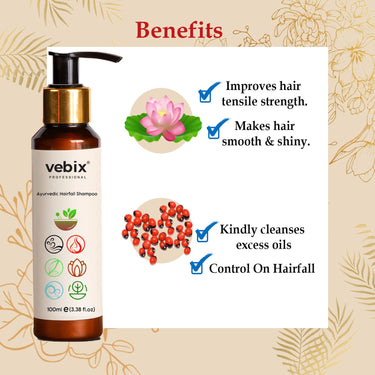 Vebix Professional HairCare Regimen -Ayurvedic 3 Product Kit -For Normal (All Types) Hair - Lotus AntiHairfall Shampoo + Anti HairFall Neem Oil & Hair Growth Serum